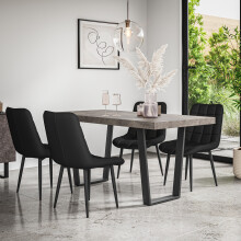 (Black) Aria Dining Table And Chairs Concrete Effect Table w 4-6 Nova Faux Leather Chair