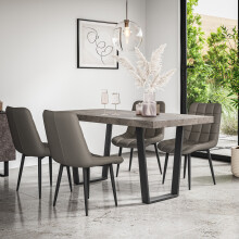 (Grey) Aria Dining Table And Chairs Concrete Effect Table w 4-6 Nova Faux Leather Chair