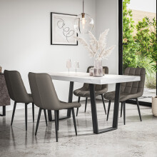 (Grey) Aria Dining Table And Chairs - Marble Effect Table w 4-6 Nova Faux Leather Chair