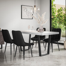 (Black) Aria Dining Table And Chairs - Marble Effect Table w 4-6 Nova Faux Leather Chair