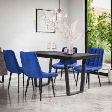 (Blue) Aria Dining Table And Chairs - Black Table Top w 4-6 Nova Velvet Chair