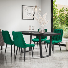 (Green) Aria Dining Table And Chairs - Black Table Top w 4-6 Nova Velvet Chair