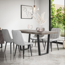 (Grey) Aria Dining Table And Chairs - Concrete Effect Table w 4-6 Nova Velvet Chair