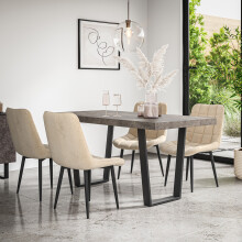 (Beige) Aria Dining Table And Chairs - Concrete Effect Table w 4-6 Nova Velvet Chair