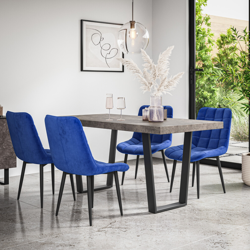 More4homes (Blue) Aria Dining Table And Chairs - Concrete Effect Table W 4-6 Nova Velvet Chair Blue