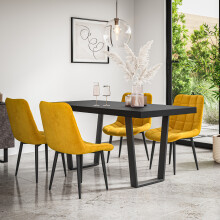 (Mustard) Aria Dining Table And Chairs - Black Table Top w 4-6 Nova Velvet Chair