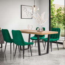 (Green) Aria Dining Table And Chairs - Oak Effect Table w 4-6 Nova Velvet Chair