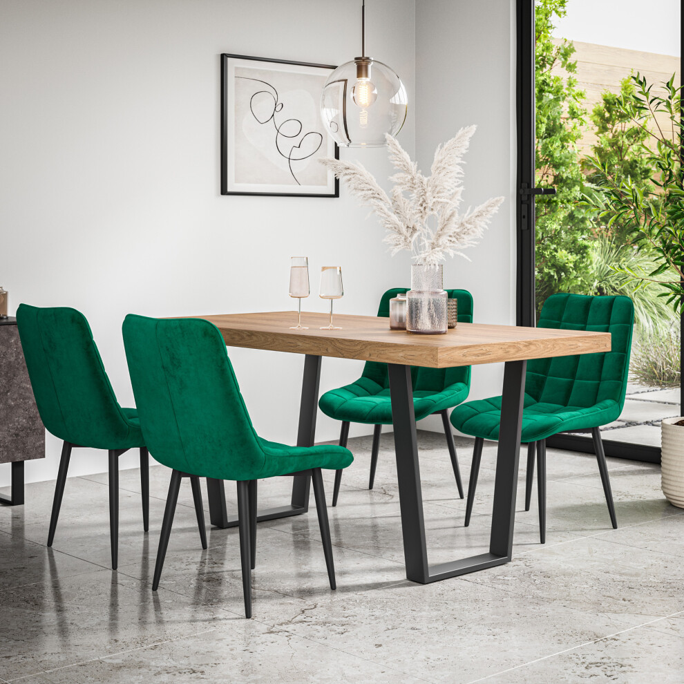 More4homes (Green) Aria Dining Table And Chairs - Oak Effect Table W 4-6 Nova Velvet Chair Green