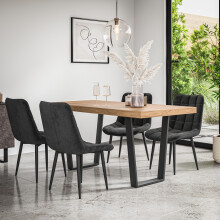 (Mustard) Aria Dining Table And Chairs - Oak Effect Table w 4-6 Nova Velvet Chair