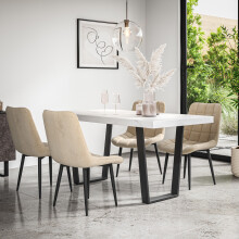 (Beige) Aria Dining Table And Chairs - Marble Effect Table w 4-6 Nova Velvet Chair