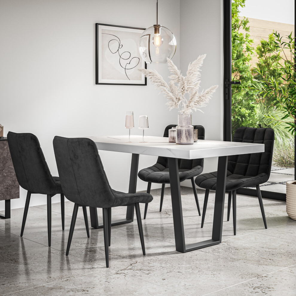 More4homes (Black) Aria Dining Table And Chairs - Marble Effect Table W 4-6 Nova Velvet Chair Black