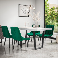 (Green) Aria Dining Table And Chairs - Marble Effect Table w 4-6 Nova Velvet Chair