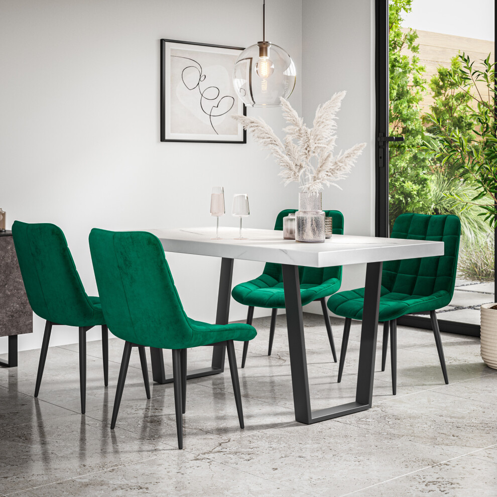 More4homes (Green) Aria Dining Table And Chairs - Marble Effect Table W 4-6 Nova Velvet Chair Green