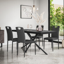 (Charcoal) Donni Dining Table And Chairs - Black Table Top w 4-6 Monza Linen Chair