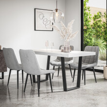 (Grey) Aria Dining Table And Chairs - Marble Effect Table w 4-6 Nova Velvet Chair