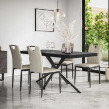 (Beige) Donni Dining Table And Chairs - Black Table Top w 4-6 Monza Linen Chair