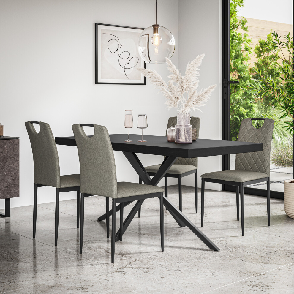 More4homes (Grey) Donni Dining Table And Chairs - Black Table Top W 4-6 Monza Linen Chair Black,Grey
