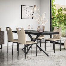(Beige) Donni Dining Table And Chairs - Black Table Top w 4-6 Monza Faux Leather Chair