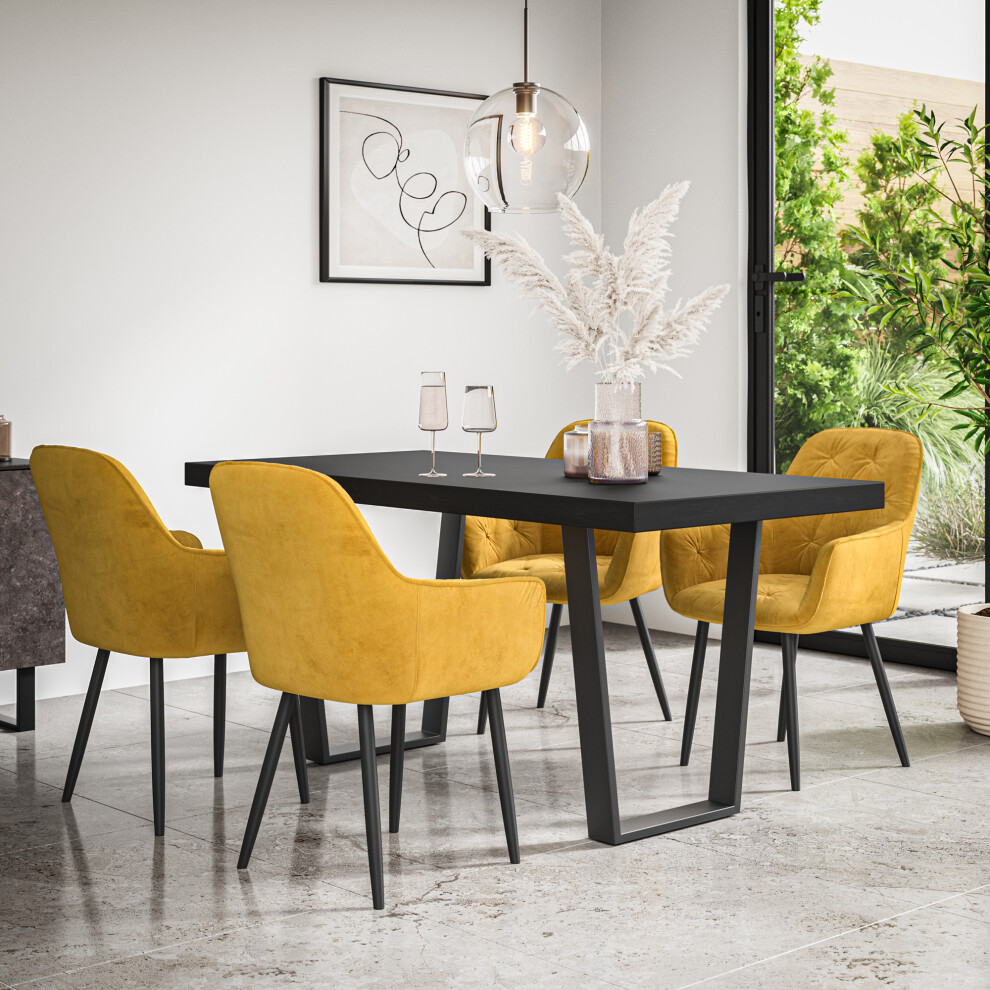 More4homes (Mustard) Aria Dining Table And Chairs - Table Top W 4-6 Anika Velvet Chair Black