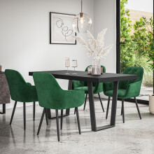 (Green) Aria Dining Table And Chairs - Black Table Top w 4-6 Anika Velvet Chair