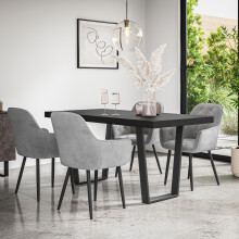 (Grey) Aria Dining Table And Chairs - Black Table Top w 4-6 Anika Velvet Chair