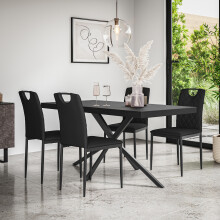 (Black) Donni Dining Table And Chairs - Black Table Top w 4-6 Monza Faux Leather Chair