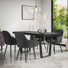 (Black) Aria Dining Table And Chairs - Black Table Top w 4-6 Anika Velvet Chair
