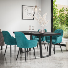 (Blue) Aria Dining Table And Chairs - Black Table Top w 4-6 Anika Velvet Chair