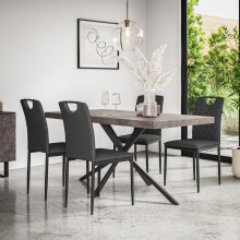 (Charcoal) Donni Dining Table And Chairs - Concrete Effect Table w 4-6 Monza Linen Chair