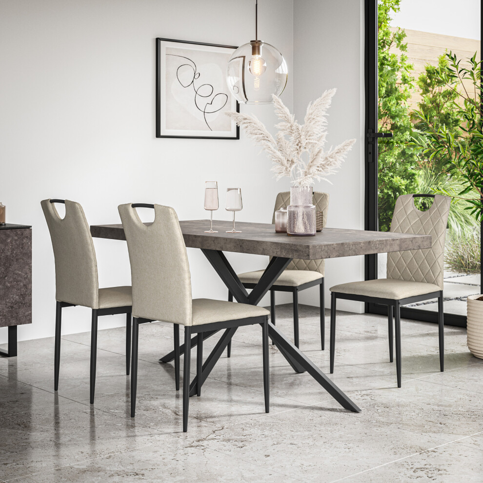 More4homes (Beige) Donni Dining Table And Chairs - Concrete Effect Table W 4-6 Monza Linen Chair Cream