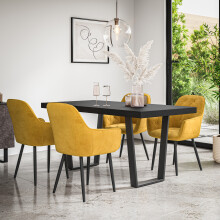 (Mustard) Aria Dining Table And Chairs - Black Table Top w 4-6 Anika Velvet Chair