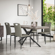 (Grey) Donni Dining Table And Chairs - Concrete Effect Table w 4-6 Monza Linen Chair