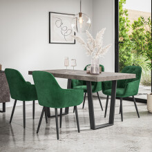 (Green) Aria Dining Table And Chairs - Concrete Effect Table w 4-6 Anika Velvet Chair