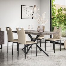 (Beige) Donni Dining Table And Chairs Concrete Effect Top w 4-6 Monza Faux Leather Chair