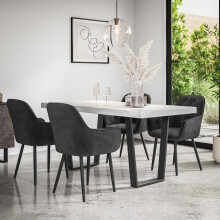 (Black) Aria Dining Table And Chairs - Marble Effect Table w 4-6 Anika Velvet Chair