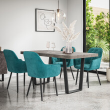 (Blue) Aria Dining Table And Chairs - Concrete Effect Table w 4-6 Anika Velvet Chair