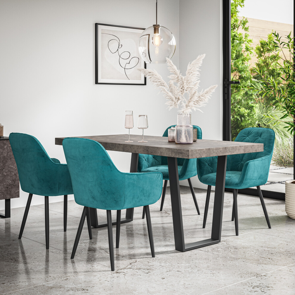 More4homes (Blue) Aria Dining Table And Chairs - Concrete Effect Table W 4-6 Anika Velvet Chair Blue