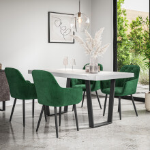 (Green) Aria Dining Table And Chairs - Marble Effect Table w 4-6 Anika Velvet Chair