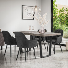 (Black) Aria Dining Table And Chairs - Concrete Effect Table w 4-6 Anika Velvet Chair