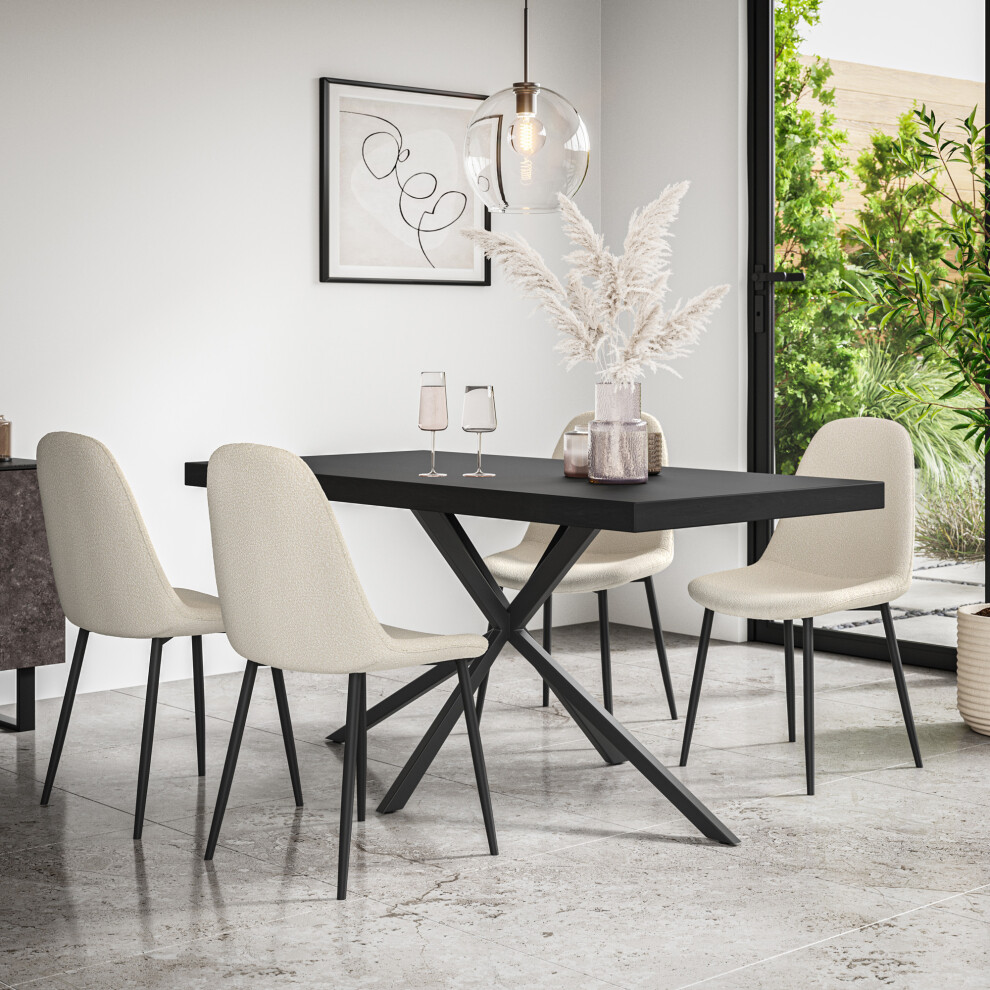 More4homes Donni Dining Table And Chairs - Black Table Top W 4-6 Maya Boucle Chair
