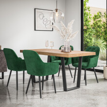 (Green) Aria Dining Table And Chairs - Oak Effect Table w 4-6 Anika Velvet Chair