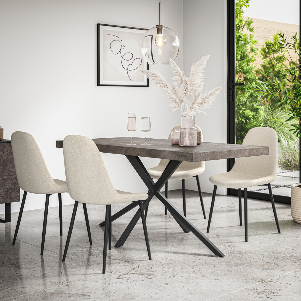 More4homes Donni Dining Table And Chairs - Concrete Effect Table W 4-6 Maya Boucle Chair