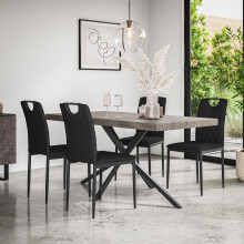 (Black) Donni Dining Table And Chairs Concrete Effect Top w 4-6 Monza Faux Leather Chair