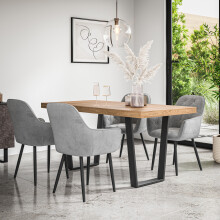 (Grey) Aria Dining Table And Chairs - Oak Effect Table w 4-6 Anika Velvet Chair