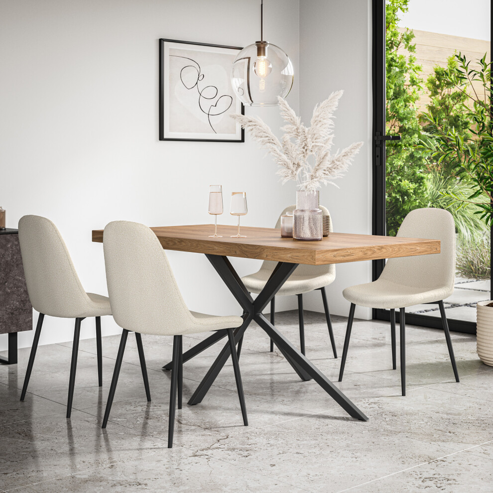 More4homes Donni Dining Table And Chairs - Oak Effect Table W 4-6 Maya Boucle Chair