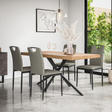 (Grey) Donni Dining Table And Chairs - Oak Effect Table w 4-6 Monza Linen Chair