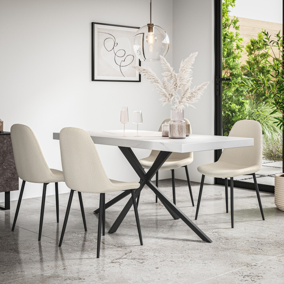 More4homes Donni Dining Table And Chairs - Marble Effect Table W 4-6 Maya Boucle Chair