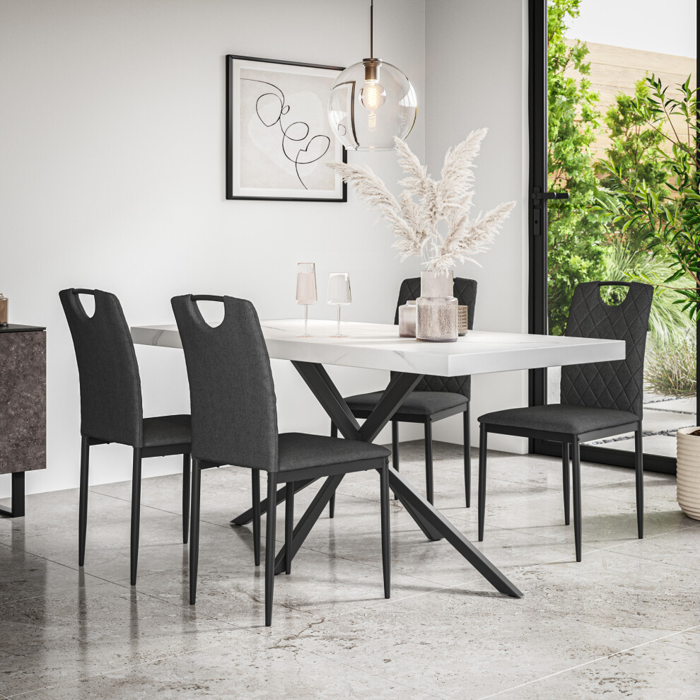 More4homes (Charcoal) Donni Dining Table And Chairs - Marble Effect Table W 4-6 Monza Linen Chair