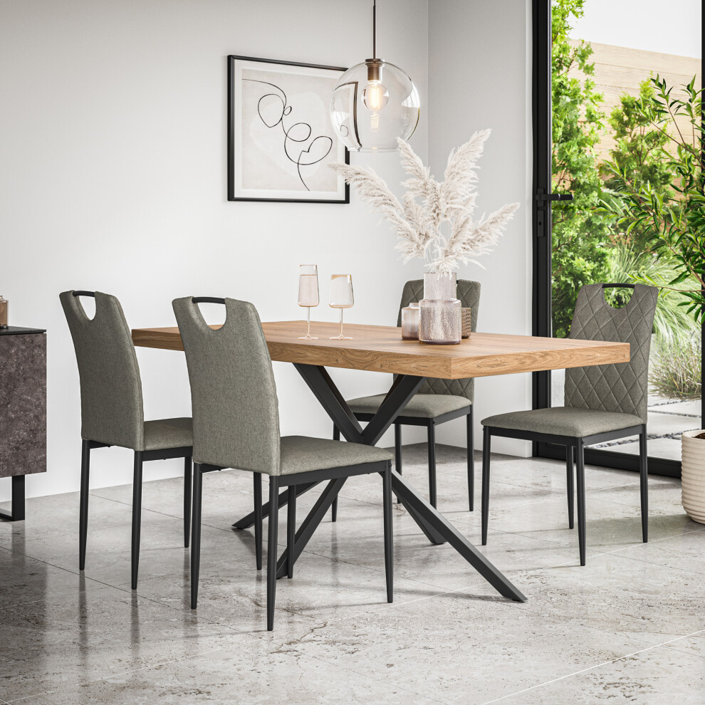 More4homes (Grey) Donni Dining Table And Chairs - Oak Effect Table W 4-6 Monza Linen Chair Grey