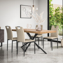(Beige) Donni Dining Table And Chairs - Oak Effect Table w 4-6 Monza Faux Leather Chair